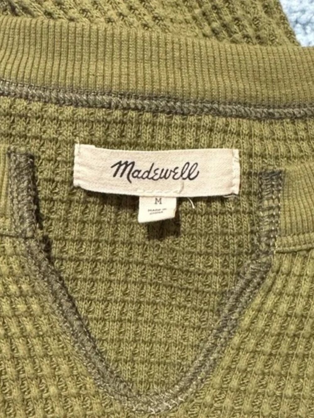 MADEWELL Waffle Split Neck Crop T-shirt In Vintage Moss Sz M - Picture 6 of 7